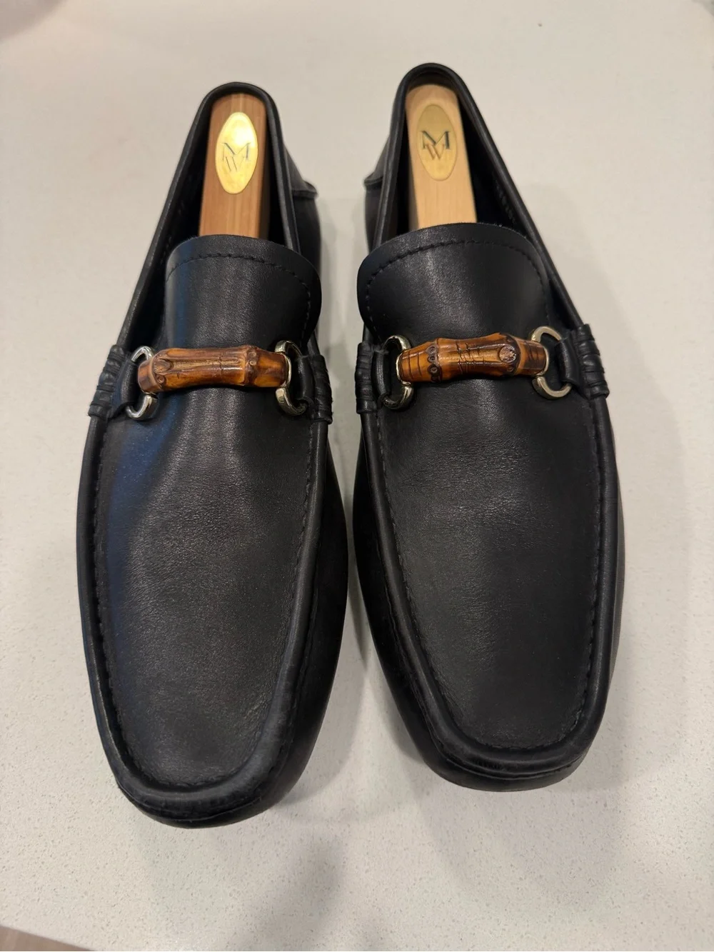 Gucci Black Leather Loafers with Bamboo Bit